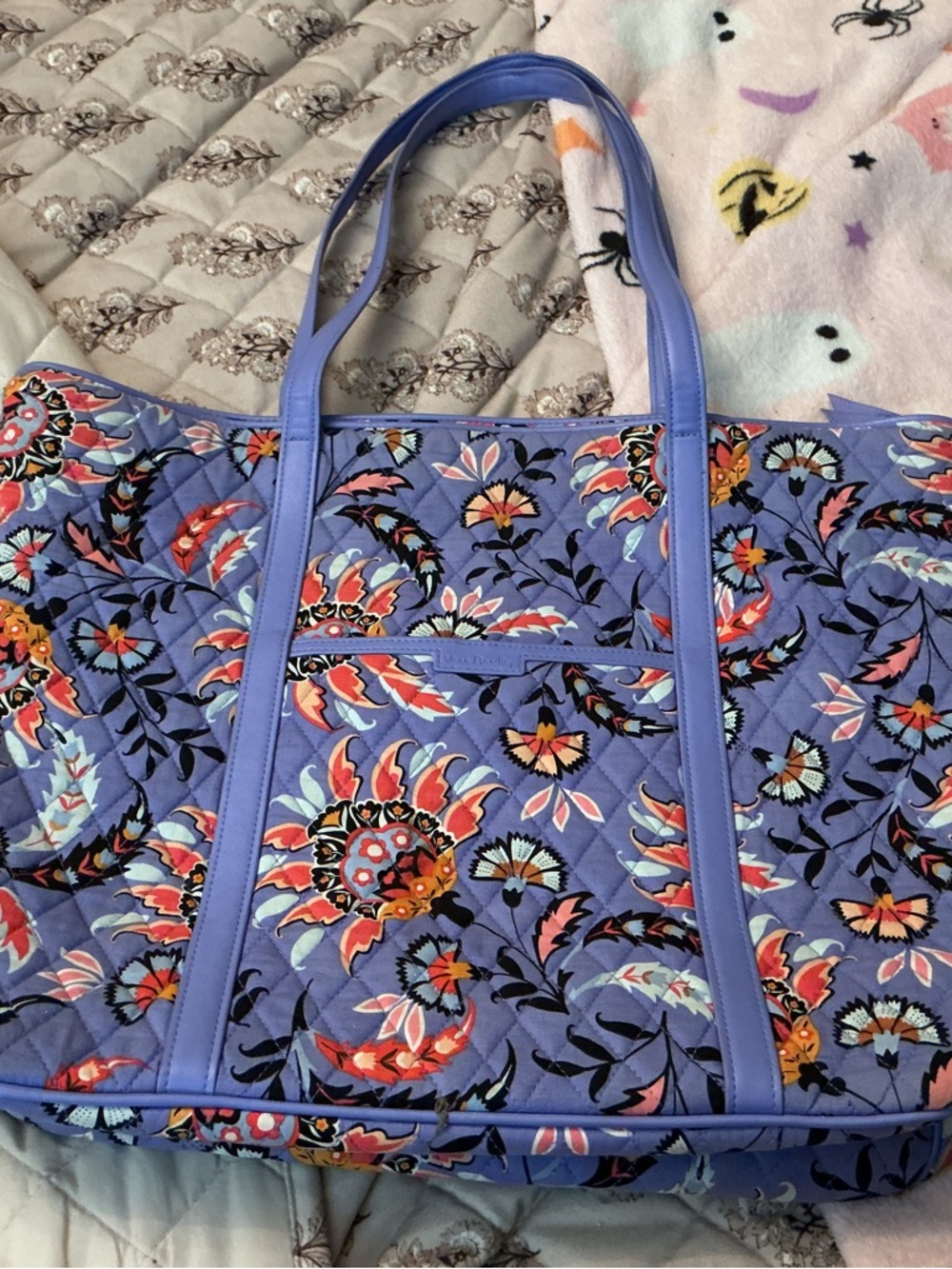 Vera Bradley Lavender Floral Quilted Tote with Multicolor Blooms